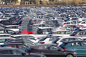 New cars for sale in a parking