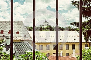 New castle behind a metal fence, Banska Stiavnica, old filter