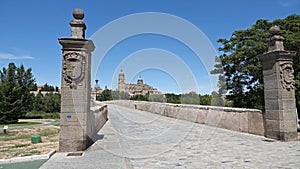 New Cathedral and bridge to Salamanca city in Castile et Leon, Spain
