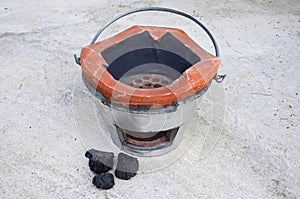 New charcoal stove for cooking on concrete floor