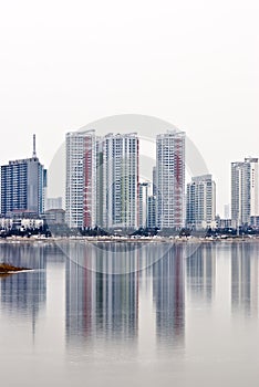 New city of Modern China reflected in the water