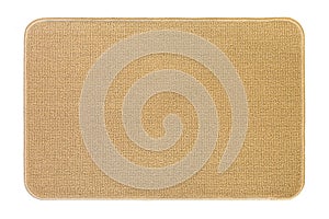New and clean floor rug, doormat in beige color isolated on whit