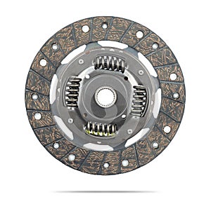 New clutch plate for automotive gearbox, side two, isolated on white background. File contains a path to isolation