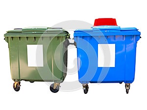New colorful plastic garbage containers isolated over white