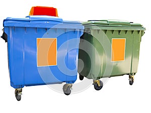 New colorful plastic garbage containers isolated over white