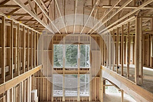 New Construction Home High Ceiling Wood Stud Framing