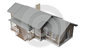 New construction home wooden walls and roof tiles on white background