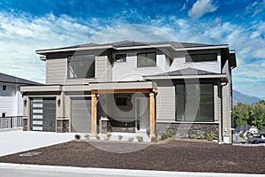 New Construction Modern Suburban Residential Maison Home House Blue Sky Chilliwack Canada