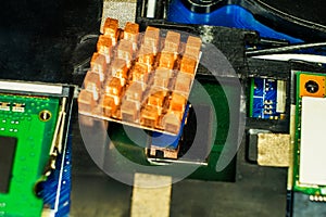 New copper cooling element on motherboard. Copper heatsink