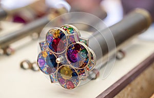 New copper kaleidoscope sold at handicraft market. Israel photo