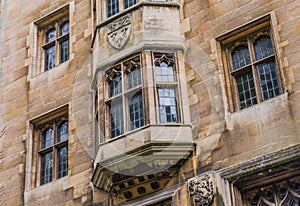 New court building, the river side facade which is linked with Bridge of Sighs, Cambridge, England