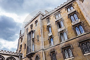 New court building, the river side facade which is linked with Bridge of Sighs, Cambridge, England