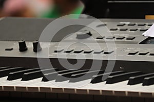 New delhi,India -15.02.2023 Close up of synthesizer keyboard, shallow depth of field, selective focus