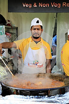 New Delhi, India - February 15, 2020 - A Cook at the Hunar Haat. An exhibition of Artisans / Craftsmen and Culinary Artists held