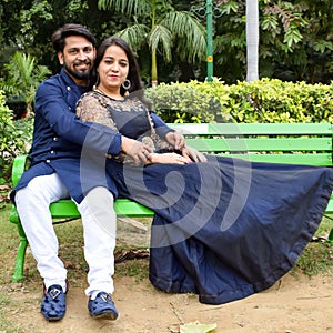New Delhi India â€“ November 25 2019 : A couple pose for Pre Wedding shoot inside Lodhi Garden Delhi, a popular tourist landmark