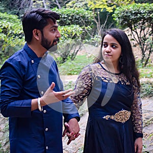 New Delhi India â€“ November 25 2019 : A couple pose for Pre Wedding shoot inside Lodhi Garden Delhi, a popular tourist landmark