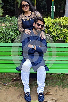 New Delhi India â€“ November 25 2019 : A couple pose for Pre Wedding shoot inside Lodhi Garden Delhi, a popular tourist landmark