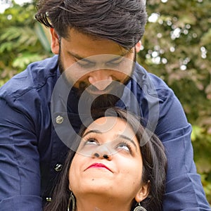 New Delhi India â€“ November 25 2020 : A couple pose for Pre Wedding shoot inside Lodhi Garden Delhi, a popular tourist landmark