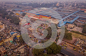 New Delhi main bazaar train station ,India, aerial drone view