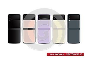 New device flip phone fold phone, smart phone flagship with more color realistic vector illustration