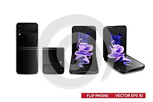 New device fliped phone folded phone smart phone flagship new design in different view realistic vector