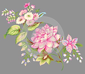 New digital textile design flowers and leaves for digital ladies shirts printing