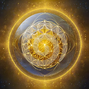 new dimension of creation flower of life in bright yellow light