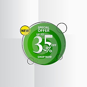 New Discount Label up to 35% of Special Offer, Shop Now Vector Template Design Illustration
