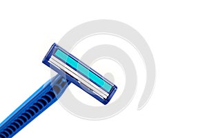 New disposable razor blade, on white background, isolated.