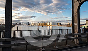 The new district Hafencity during sunset. Picture taken from the Elbbruecken bridge in Hamburg, Germany