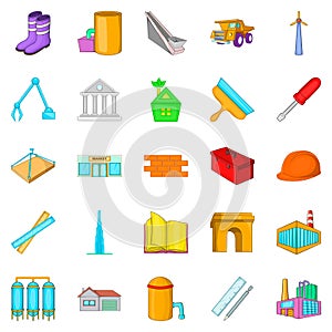 New district icons set, cartoon style
