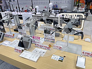 New DJI drones on display in electronics store