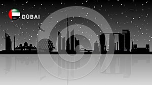 New Dubai skyline, UAE Urban cityscape, United Arab Emirates skyscraper buildings vector silhouette