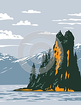 New Eddystone Rock Located in Misty Fjords National Monument Part of Tongass National Forest in Ketchikan Alaska WPA Poster Art