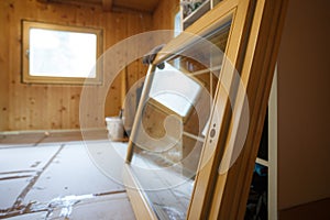 New efficient wooden window prepared for installation