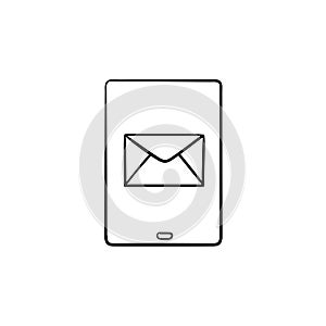 New email on mobile phone hand drawn outline doodle icon.