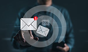 New email notification concept. Man touching email virtual. Business send e-mail communication, internet technology, Inbox