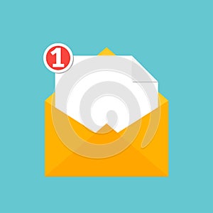 New email notification. Message envelope icon vector illustration in flat style