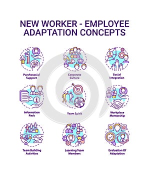 New employee adaptation concepts icons set