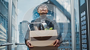 New Employee Coming for a First Day to the Office, Riding in Glass Elevator in Modern Business Cen