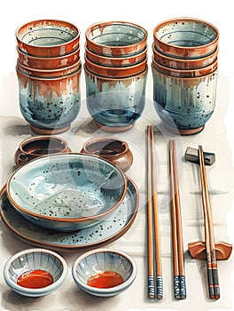 new empty asian tableware