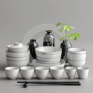 new empty asian tableware