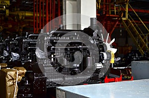 New engines for tractors an industrial factory assembly line, background, texture