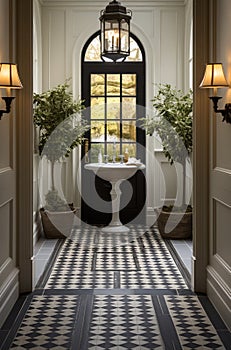 new england antique black and white bathroom entryway flooring