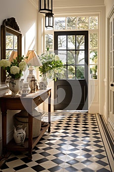 new england antique black and white bathroom entryway flooring