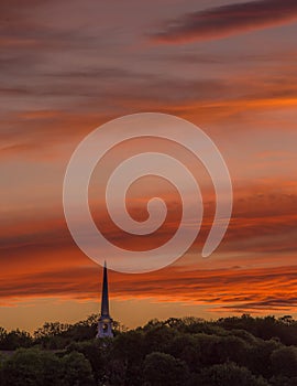New England Church at Sunset