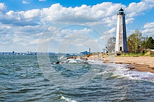 New England Lighthouse in Lighthouse Point Park in New Haven Con