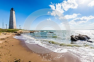 New England Lighthouse in Lighthouse Point Park in New Haven Con