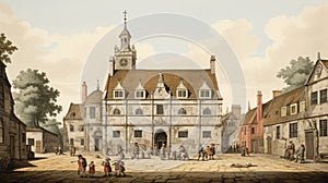 New England Nostalgia: 18th Century Townhall Illustration