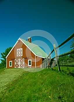 New England red barn and fence
